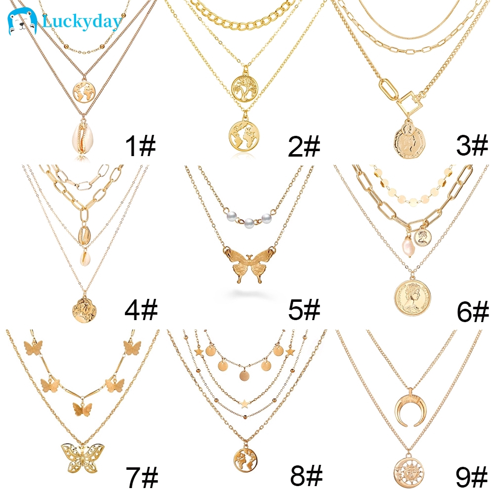 YEEZII Kalung Rantai Liontin Kupu-Kupu / Bulan Sabit Warna Gold / Silver untuk Wanita