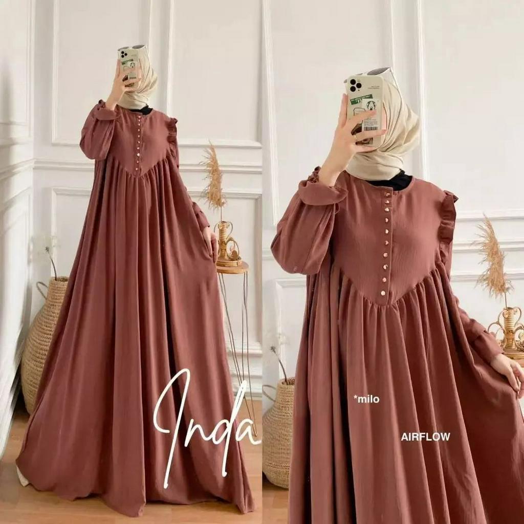 Baju Gamis Wanita Muslimah Kekinian 2023 Terbagus New Dress Gamis Jumbo Wanita TerbaruInda Dress Matt Crinkle Airflow TEbal Tidak Nerawang OOTD Daily Wanita Muslimah Kekinian