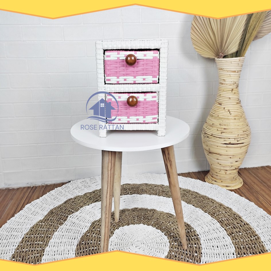 LEMARI LACI ROTAN 2 SUSUN MINIMA1LIS / LEMARI RAK KOSMETIK / RAK LACI PENYIMPANAN SERBAGUNA MINIMALI