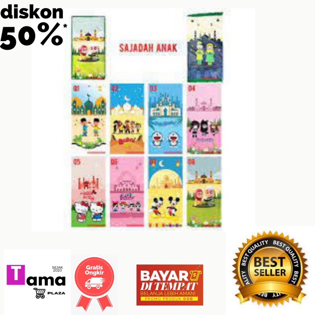 sejadah anak karakter motif komplit kualitas premium ukuran 90x50