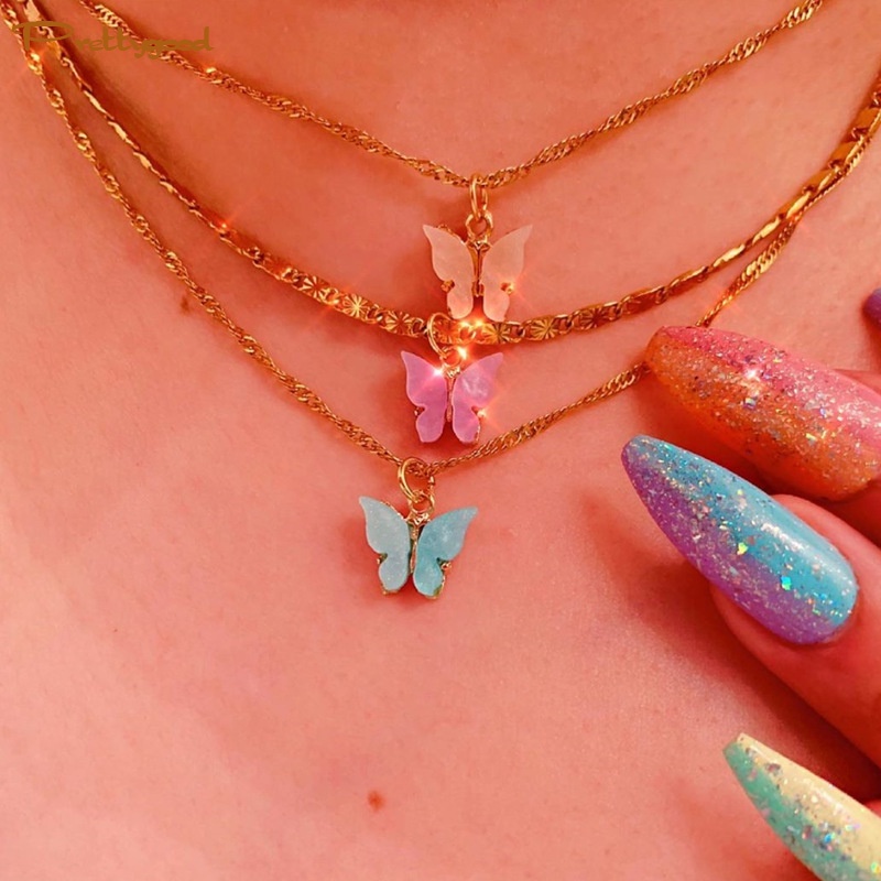 Korean Fashion Kalung Kupu-kupu Kalung Rantai Wanita Aesthetic Butterfly Anting Aesthetic -PD