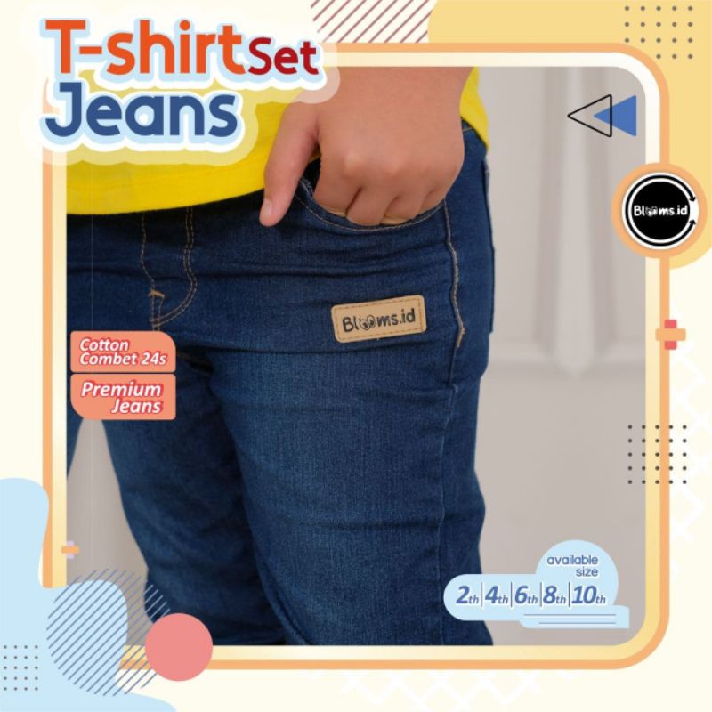 Afsheenastore Setelan Anak  Laki Laki Tshirt Blooms Set Jeans