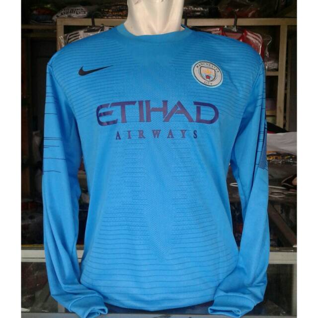 Jersey kaos baju bola manchester city lengan panjang biru new