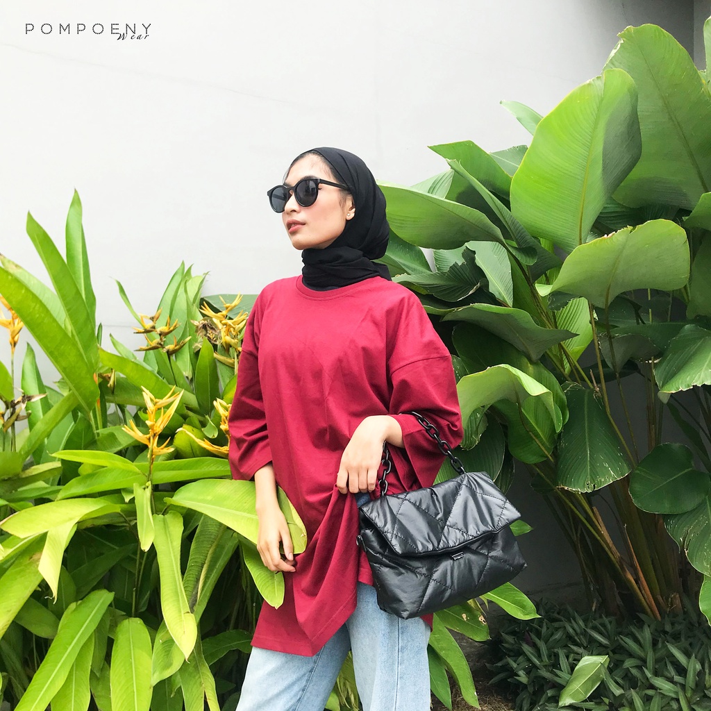 KAOS OVERSIZE WANITA TOP HIJAB BASIC / BASIC OVERSIZED TOP KAOS POLOS / KAOS POLOS OVERSIZE WANITA - POMPOENY