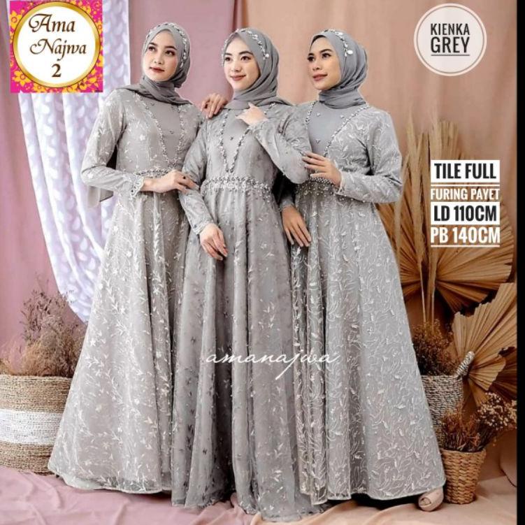 Kienka LD 110cm gamis kondangan brokat full furing mix mutiara ori by mudra(READY STOK) –Ckr31au22ᵟ