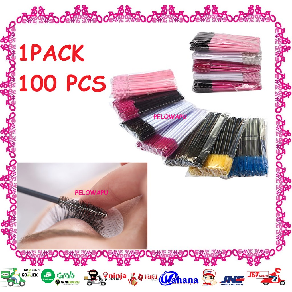 MASCARA WAND 100PCS EYELASH PLASTIK / SIKAT / SISIR / KUAS EYELASH EXTENSION BRUSH APLIKATOR