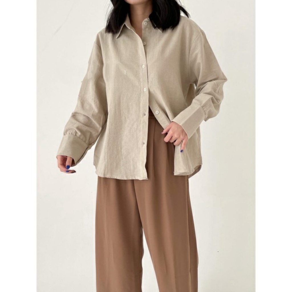 BEFAST - ZEC OOTD Wanita Kemeja ILAYDA / Liza Linen Shirt / Kemeja Oversize / Atasan Kemeja Lengan Panjang Linen / Kemeja Polos Casual / Terlaris / OOTD Wanita Remaja Kekinian Remaja / Kemeja formal