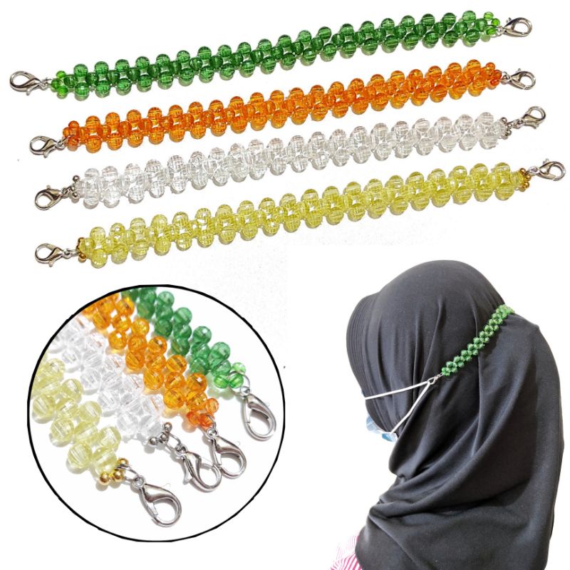 Konektor Masker Hijab Mask Connector Strap Jane Acrilic Crystal Beads Anyam