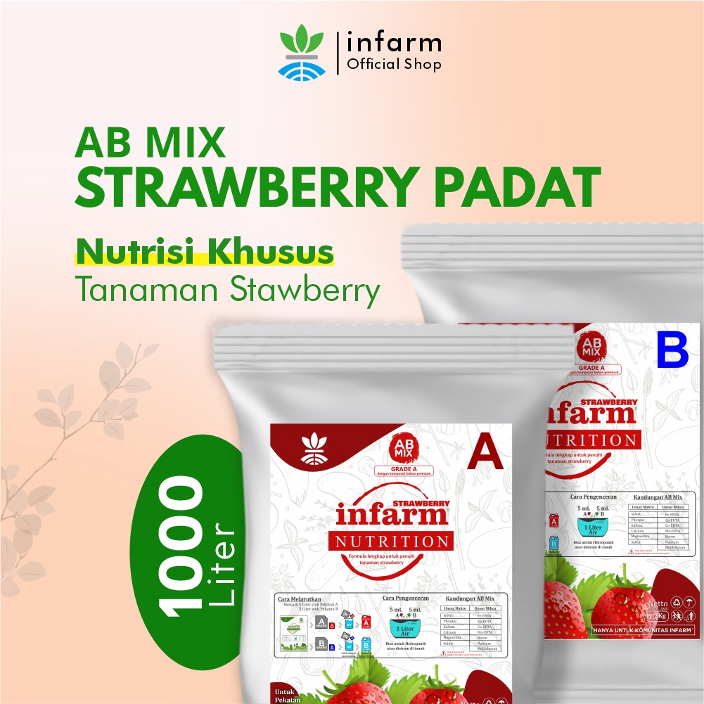 INFARM - Nutrisi Tanaman AB Mix Strawberry 1000 Liter Pupuk untuk hidroponik dan Tanah, Pupuk Buah L