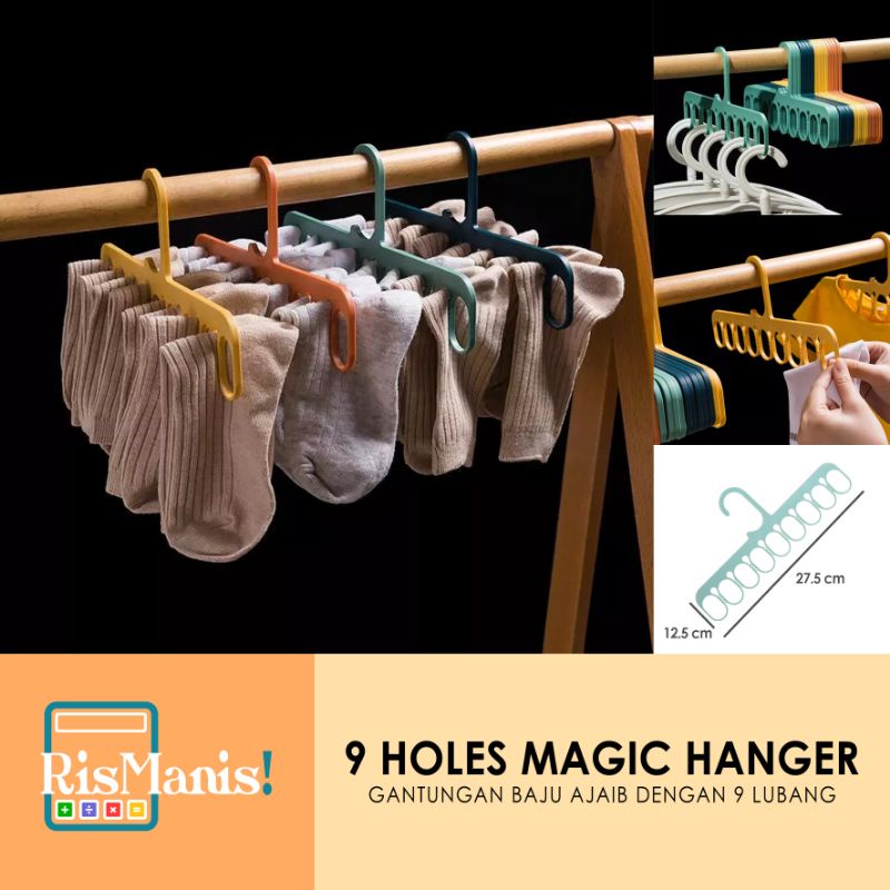 9 HOLES MAGIC HANGER - Gantungan Baju Hemat Tempat Penjepit Ajaib Hook o Lubang Cantolan Kaos Kaki Lemari Pakaian Pengait Waslap