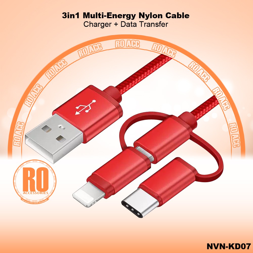 [RO ACC] NVN-KD08 KABEL DATA 3IN1 2021 DESIGN FAST CHARGING ORIGINAL