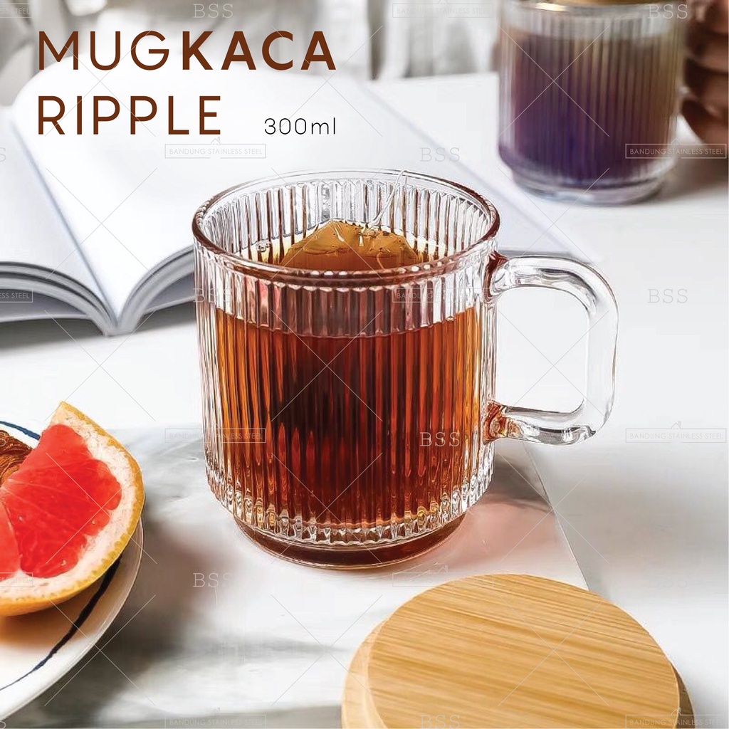 Mug Kaca Minum Ripple Cangkir Gelas Kaca 350ML Glass Kopi Jus Juice Teh Cantik Unik Pegangan