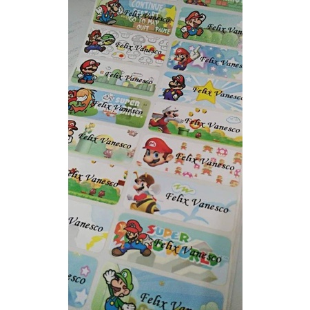 

Mario Bros Sticker Label Nama Waterproof anti air motif anak cowok boy