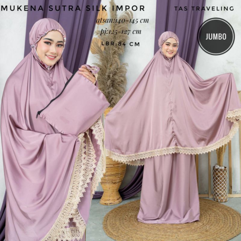 Mukena Jumbo bahan Sutra Silk Import real pict bahan jatuh adem alus tebal