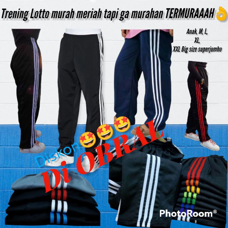 Promo!!!Trening olahraga strif tiga tebal/celana panjang santai/lari track pants resleting kiri kanan