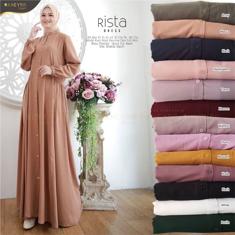 Rista Dress by Kheyra | Gamis Wanita Polos Busui Full Kancing Aktif LD 110