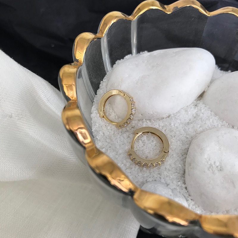 Prevent Allergy Zircon Circle Ear Hoop Simple Minimalist Style Earring Jewelry