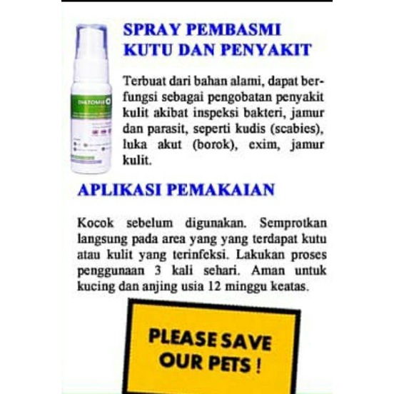 Diatomix SPRAY 20mL Pembasmi Kutu, Penyakit Kulit Bakteri, Jamur dan Parasit Hewan Original