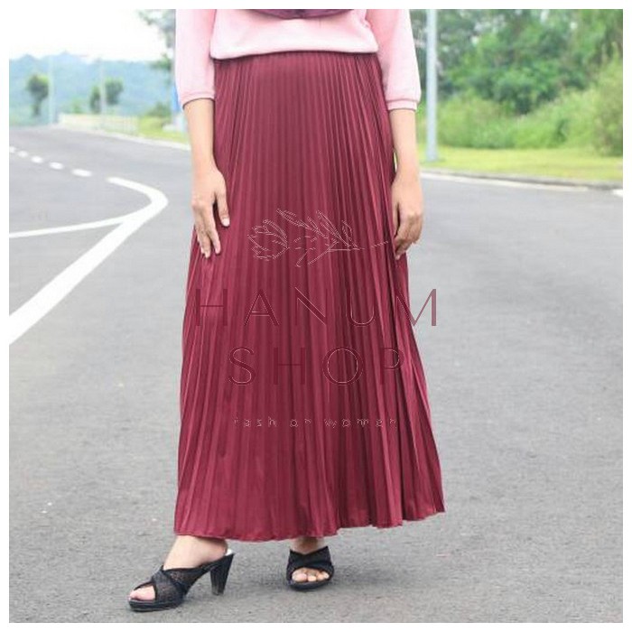 ROK PLISKET MAXI SKIRT rok PANJANG-maron
