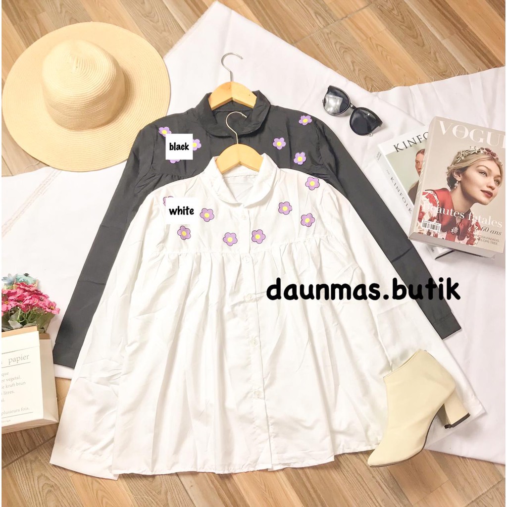 1KG MUAT 5PCS | ARULA EMBROIDERY FLOWER DAISY BASIC TOP SHIRT HITS OOTD SELEBGRAM TERKINI