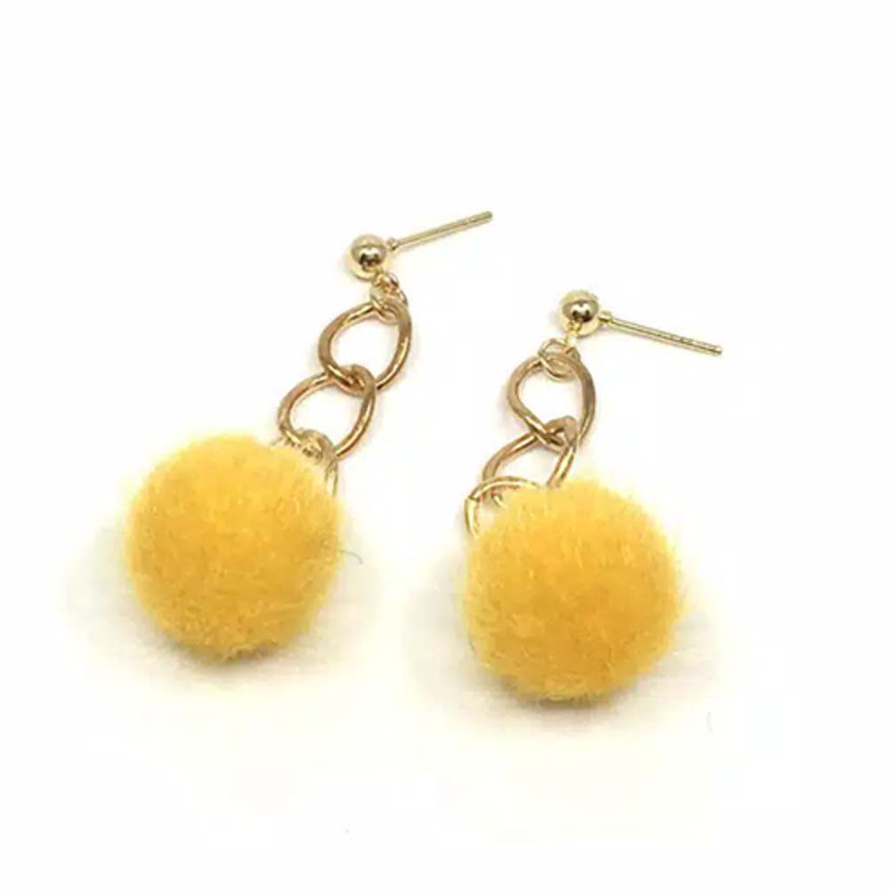 Anting Korea 7 Pompom Bulu 3 Rantai Besar