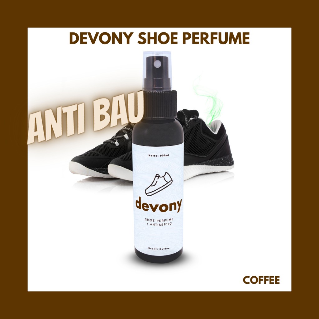 Pewangi Sepatu DEVONY Anti Bacterial Deodorant Shoe Care Wangi Coffee isi Botol kemasan 100ml