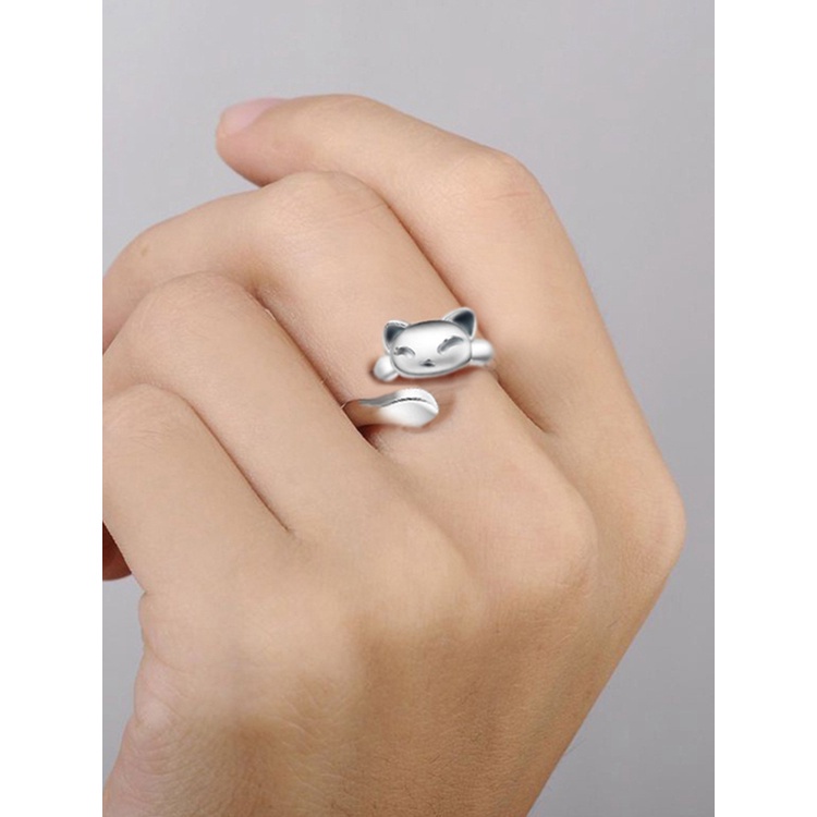 Fancyqube Cincin Sterling Silver S925 Desain Kucing Gaya Retro Untuk Wanita