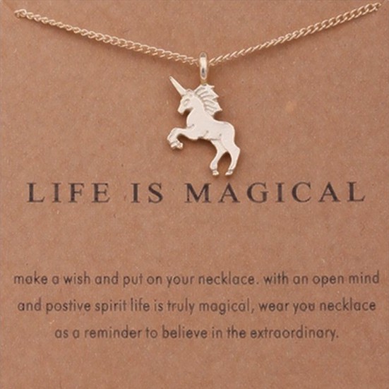 SEUSUK  Fashion Jewelry Life Is Magical Unicorn Statement Necklace Women Pendant