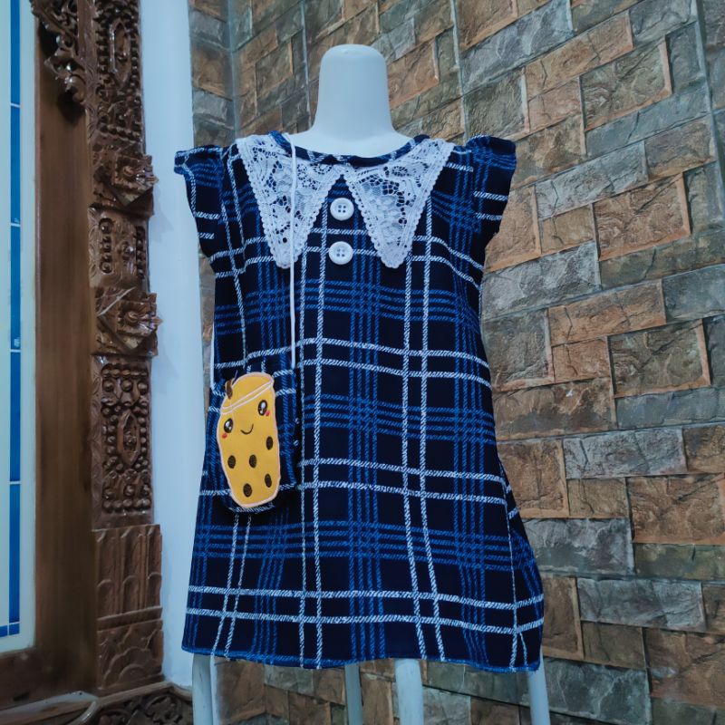 Dress Anak usia 2 3 tahun motif kotak boba ( dress bobamama tas)