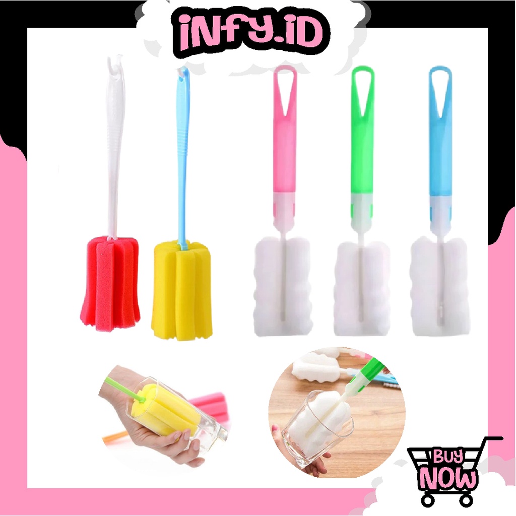 INFY - Spons Tongkat Pembersih Botol Minum / Sikat Busa Pembersih Dot Susu Bayi / Cleaner Sponge Stick Sikat Spon Pencuci Gelas Serbaguna R012 / R443