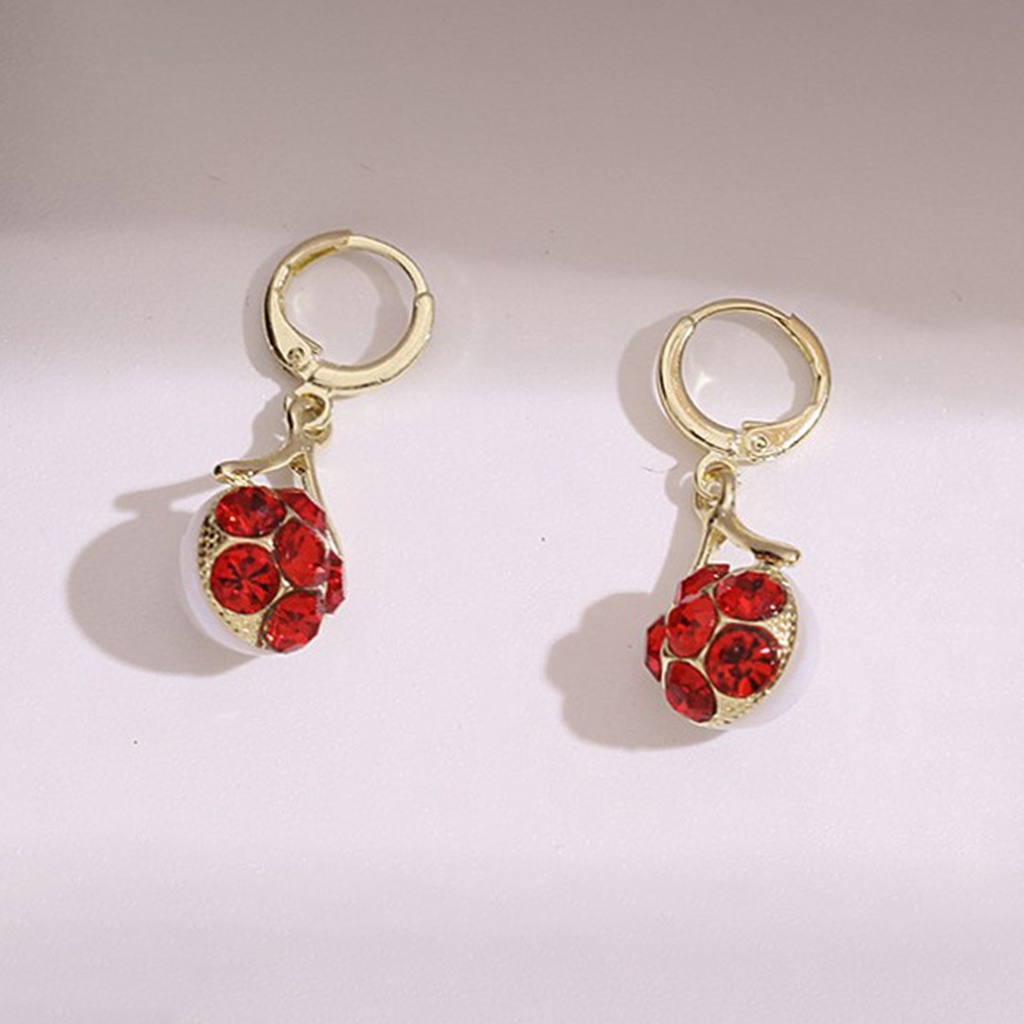Hu Hu Hu Hu Hu Alat Bantu Pasang Kacamata♡ Anting Juntai Bentuk Bola Aksen Berlian Imitasi Warna Merah Gaya Korea Untuk Wanita