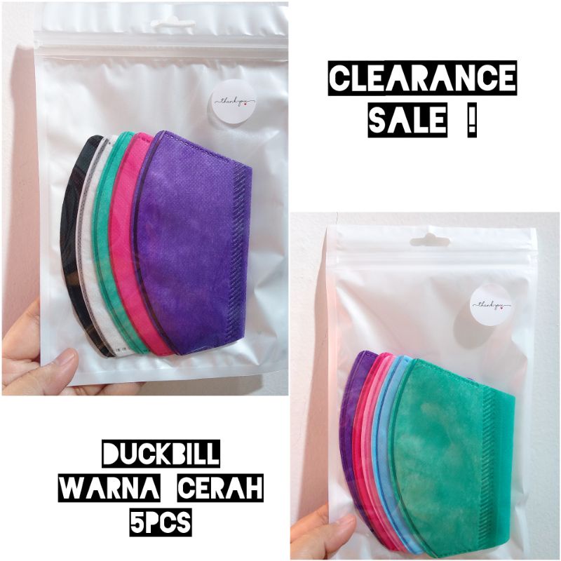 (10pcs) masker 3ply duckbill hitam/putih dan warna rainbow