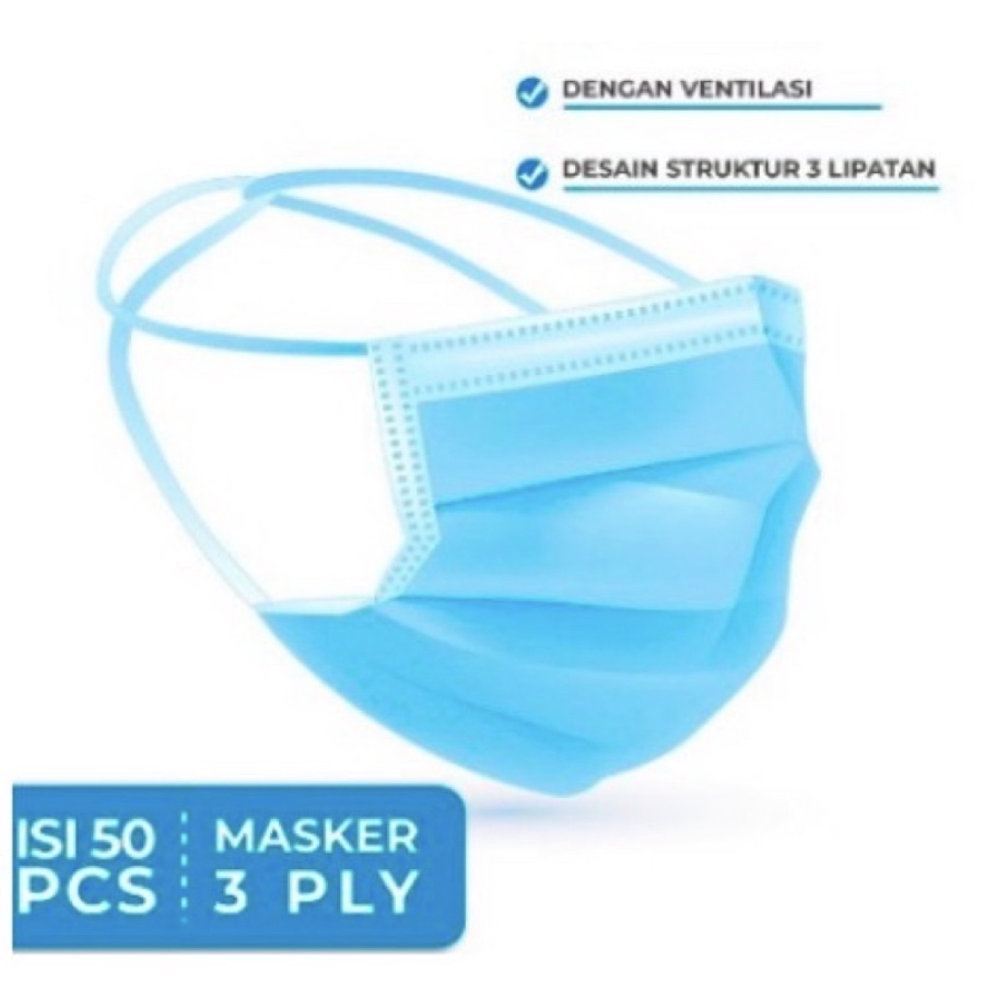 Masker EARLOOP HEADLOOP 3PLY / 3 LAPIS Hitam/Biru Face Mask Earloop 3 ply ISI 50 PCS Termurah!!