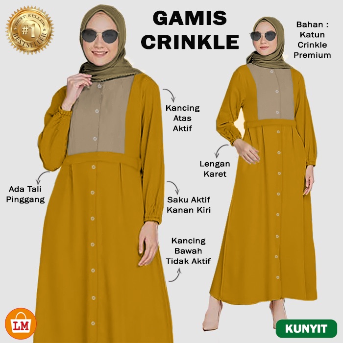 Baju Dress Wanita Muslim GAMIS CRINKLE Katun JUMBO All Size Fit To XL TERMURAH TERLARIS LMS 28783