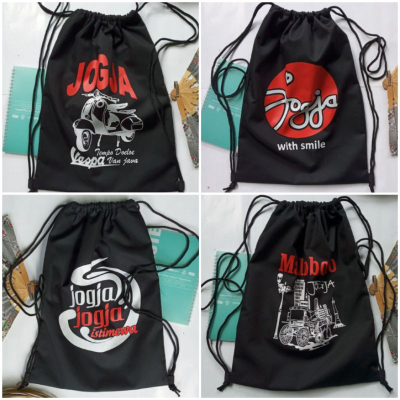 Tas Serut Drill Hitam Souvenir Jogja