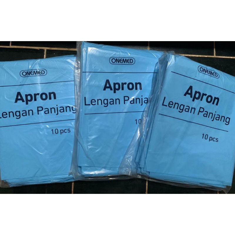 Apron Medis/ Clemek Plastik / Apron Lengan Panjang Isi 10