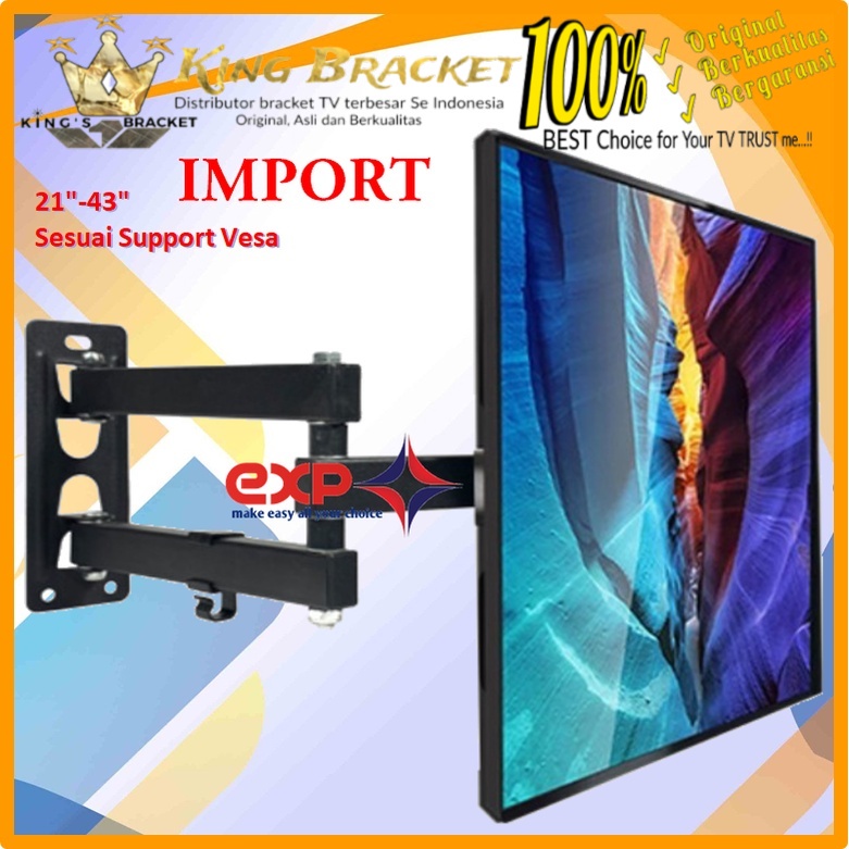 Bracket TV XIAOMI 14 s/d 43 inch 6 ARAH FULL BESI SUPER KOKOH GARANSI 100% ORI