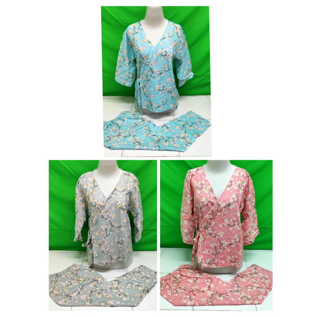 westylis KIMONO  Baju  Tidur  Celana Panjang Baju  Lengan 3 4 