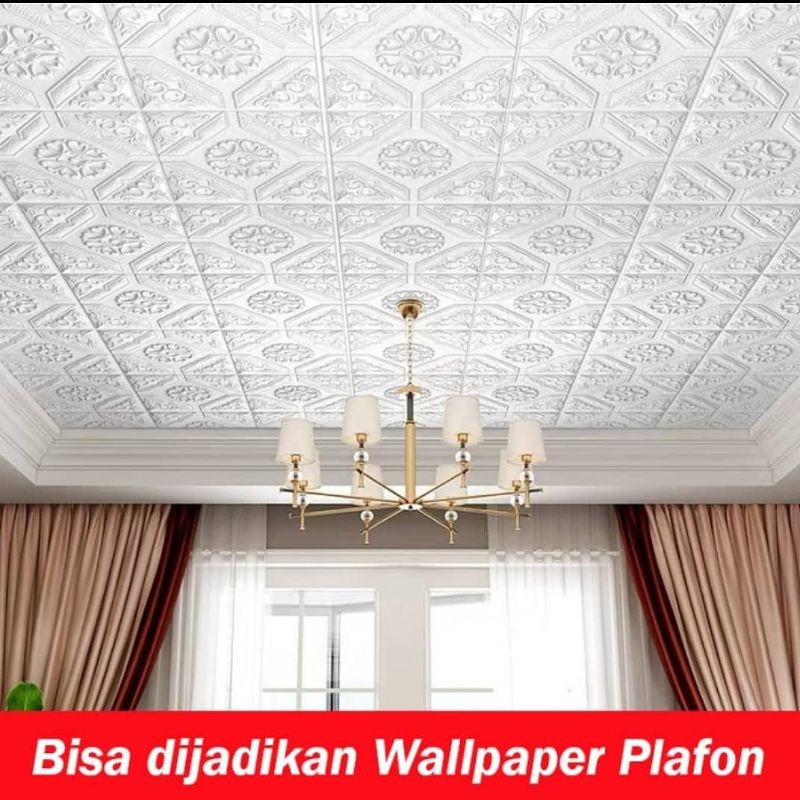 wallpaper foam dinding dan plafon permukaan timbul motif batik putih mewah