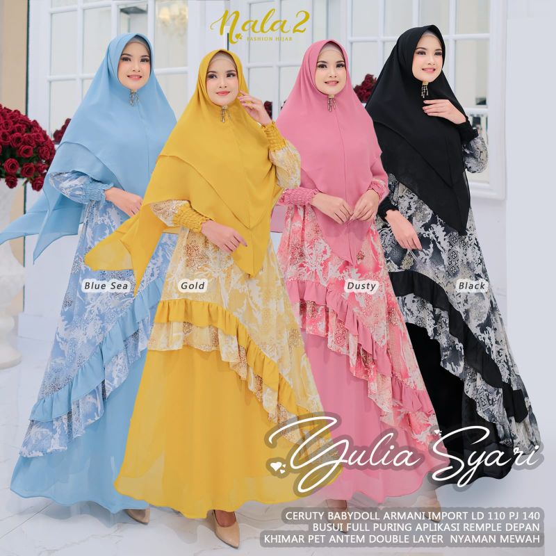 Yulia Gown gamis syar'i set khimar lebar ceruty babydoll import busui