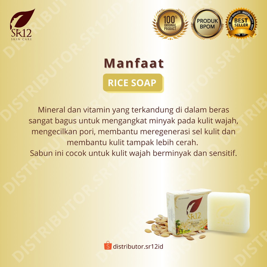 Rice Soap SR12 60 gr Sabun Beras Sabun Herbal Pembersih Wajah Kulit Berminyak Jerawat Sensitif