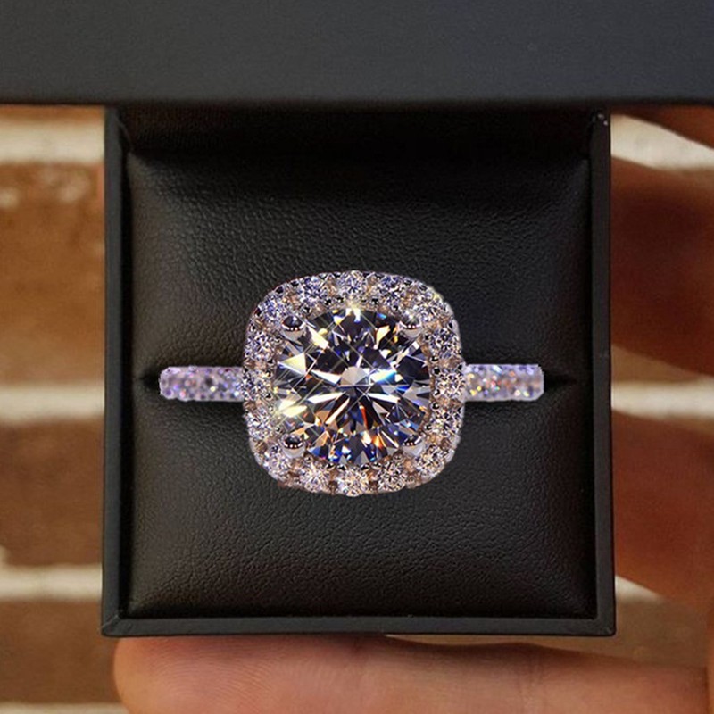 Cincin Lapis Perak 925 Wanita Persegi Zirkon Korea Perhiasan-3