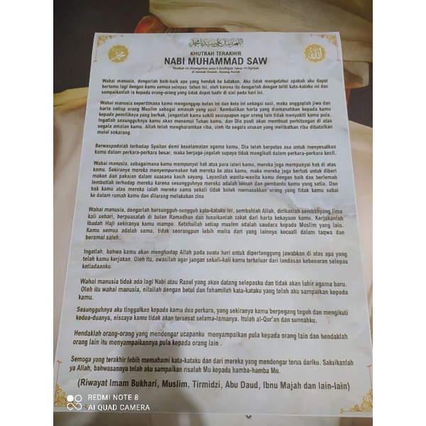 POSTER KHUTBAH NABI TERAKHIR UKURAN 50X70CM BAHAN LUSTER CETAK UV