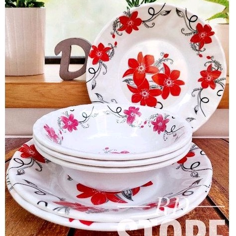 PROMO 6.PCS ISI 3.PIRING MAKAN ULIR 3.PCS MANGKOK ULIR BAHAN MELAMINE HUGICO TEBAL DAN KUAT