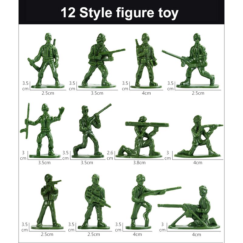 100pcs / lot Mainan Action Figure Tentara Militer Mini WW2 Bahan Plastik Tinggi 3.5cm