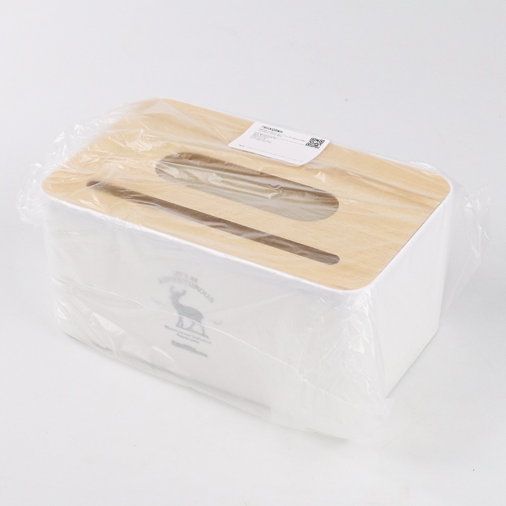 Kotak Tisu Kayu Tissue Box dengan Holder Smartphone - ZJ008 - 7RHXQ0WH White