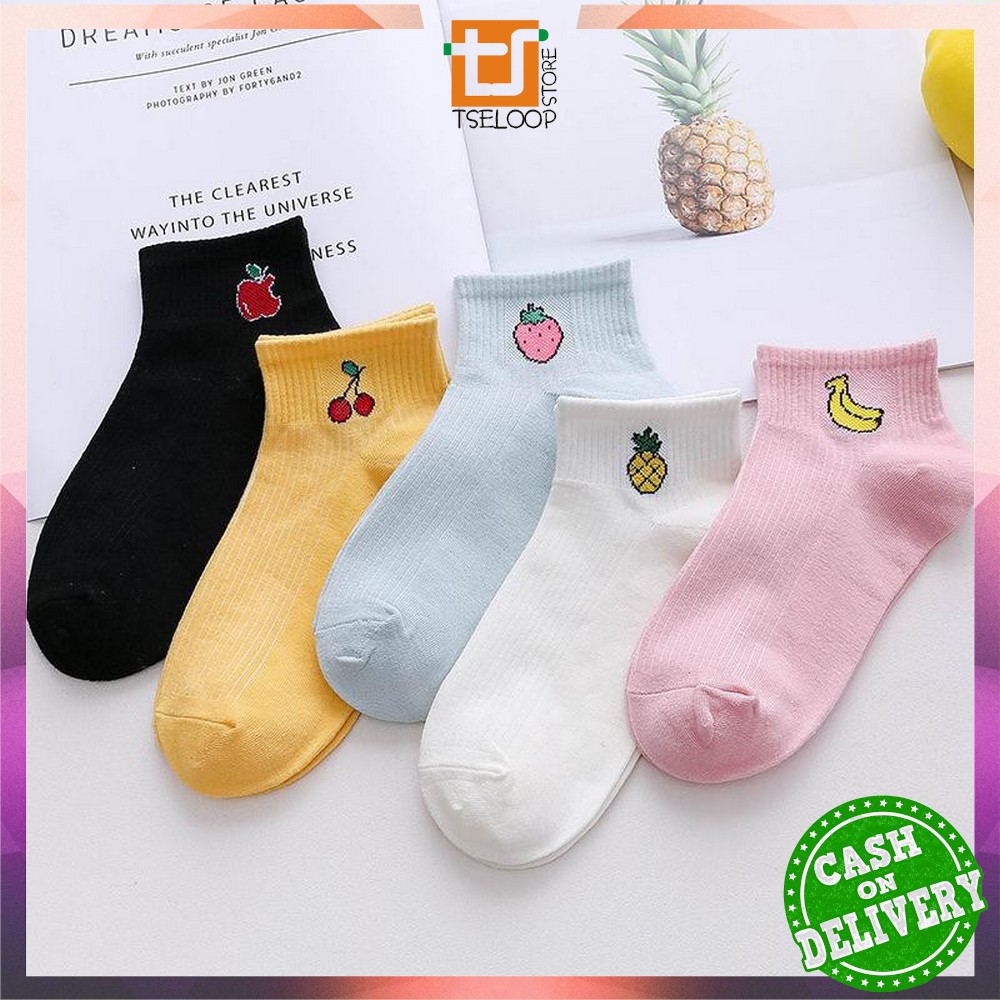 OFM - P55-P58 Kaos Kaki Pendek Dewasa / Kaos Kaki Semata Kaki Polos / Kaos Kaki Ankle Wanita Motif-BUAH