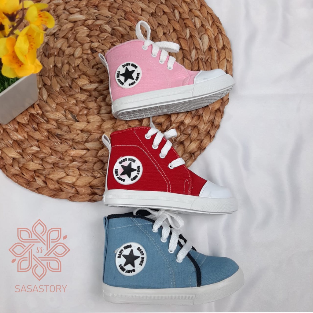 Sasastory Sepatu Boots Anak Perempuan Laki Laki Denim Usia 1 2 3 Tahun CA20