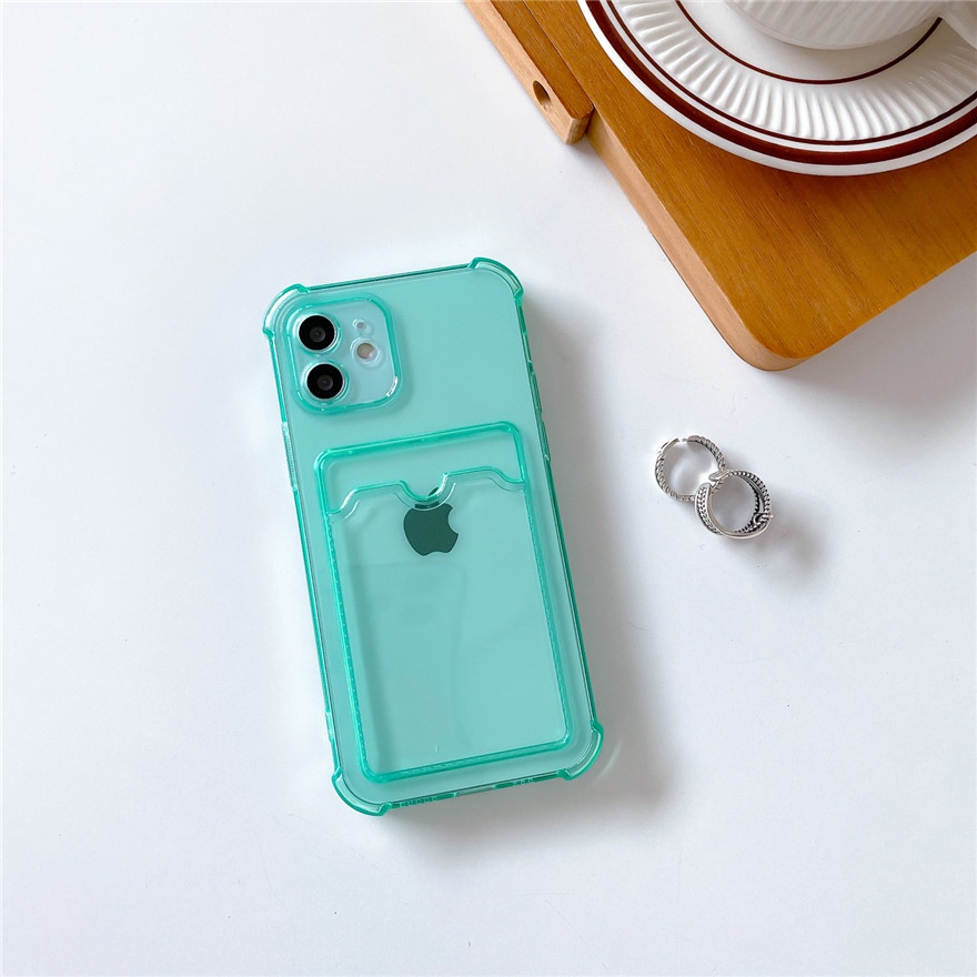 Samsung A22 A02 A82 A72 A52 A42 A32 A12 A10s Case Clear Card Holder Shockproof Phone Case Protective Cover-Green