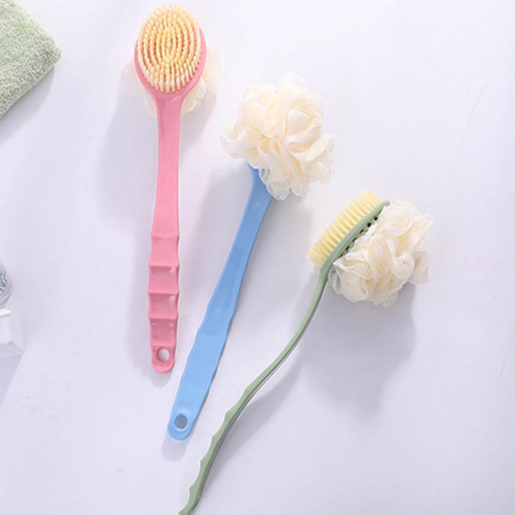 SPON + SIKAT Mandi Gosok PUNGGUNG Gagang Plastik Sikat Punggung Belakang Back Bath Brush Shower Puff